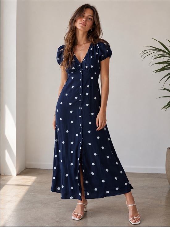Old Navy Dresses & Skirts - Old Navy Navy Polka Dot Button-Front Maxi Dress